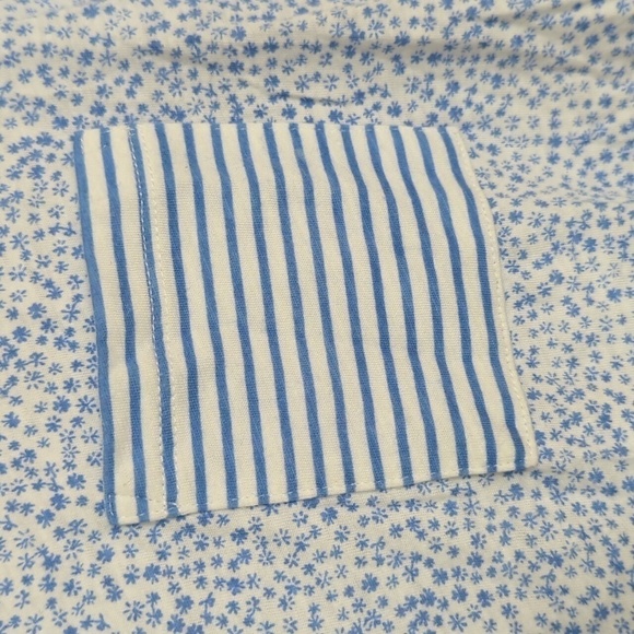 🍉 Loft Blue White Microfloral Tee with Striped Pocket Cotton Size Small - Picture 3 of 5